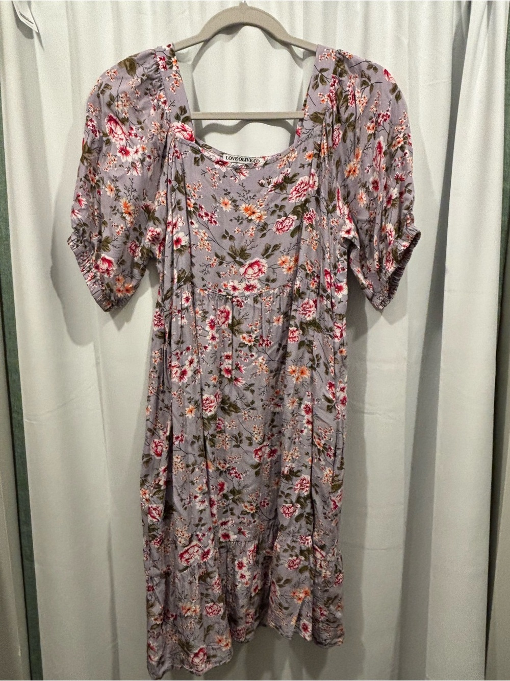 Love Olive Co. Lavender Floral Puff-Sleeve Dress